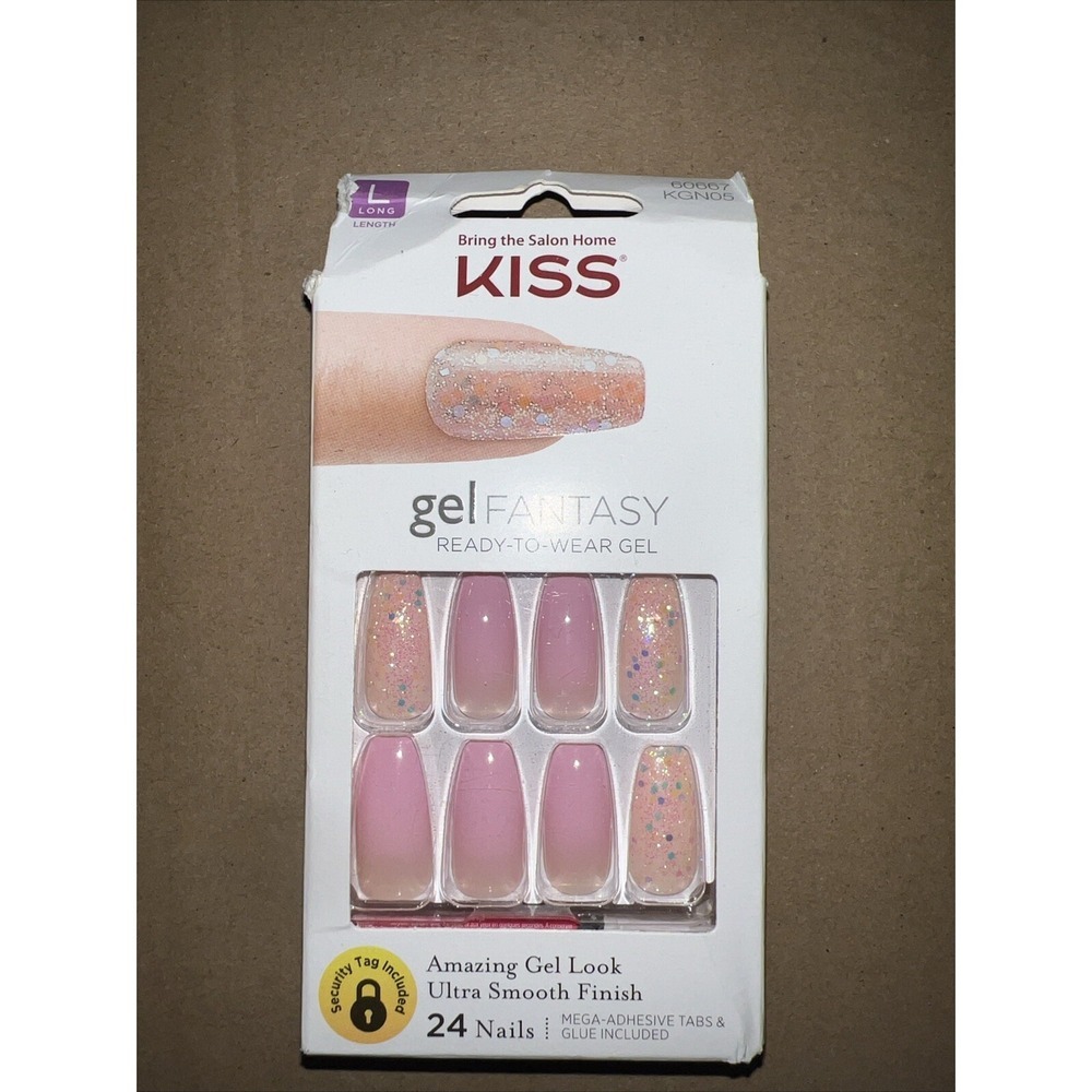 KISS Gel Fantasy Designer Artificial Fingernails Long Length KGN05‎ Pink Glitter